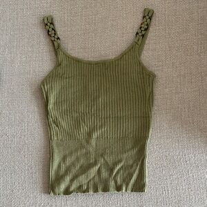 🫒Heartloom Olive Ribbed Tank Top-XS